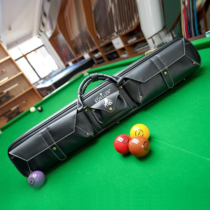 KONLLEN 2x4 Hard Pool Cue Case – Professional Billiards Cue Case for 2 Butts & 4 Shafts, Durable Hard Shell Cue Bag with Adjustable Shoulder Strap, Large Storage Pockets
