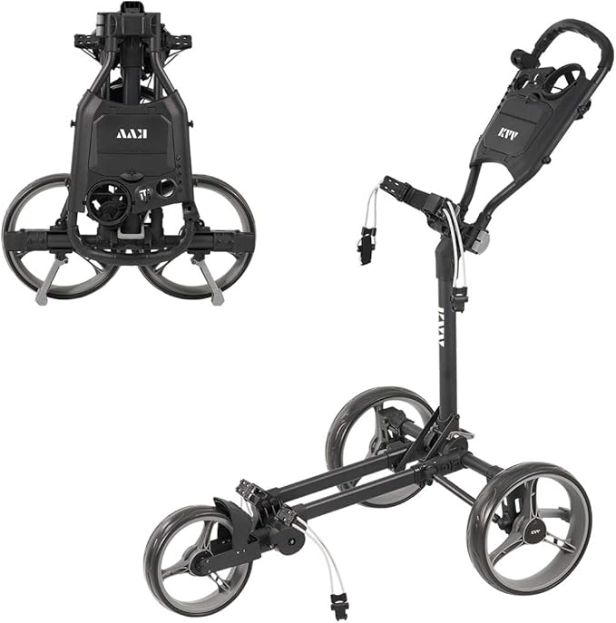 KVV 3 Wheel Compact Flat Folding Design Golf Push-Pull Cart with Lightweight and Sturdy Aluminum Frame
