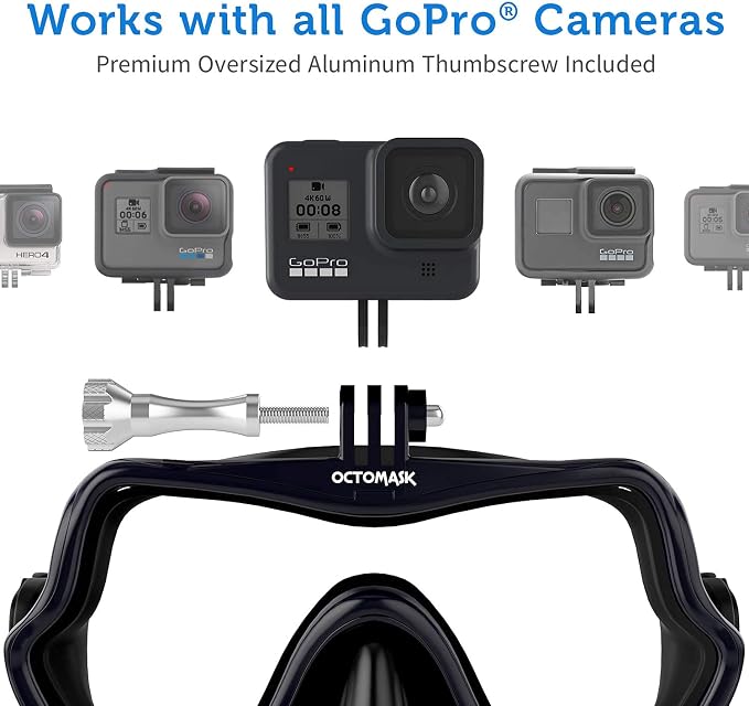 OCTOMASK - Frameless Scuba Mask w/Mount for all GoPro Hero Cameras for Scuba Diving, Snorkeling, Freediving
