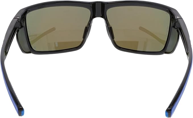 MCR Safety SR238BZDC Swagger SR2 Series Safety Glasses with Thermo Plastic Rubber Nose Pads and Detachable Side Shields, Black/Blue Frame, Blue Diamond Mirror MAX36 Polarized Lens