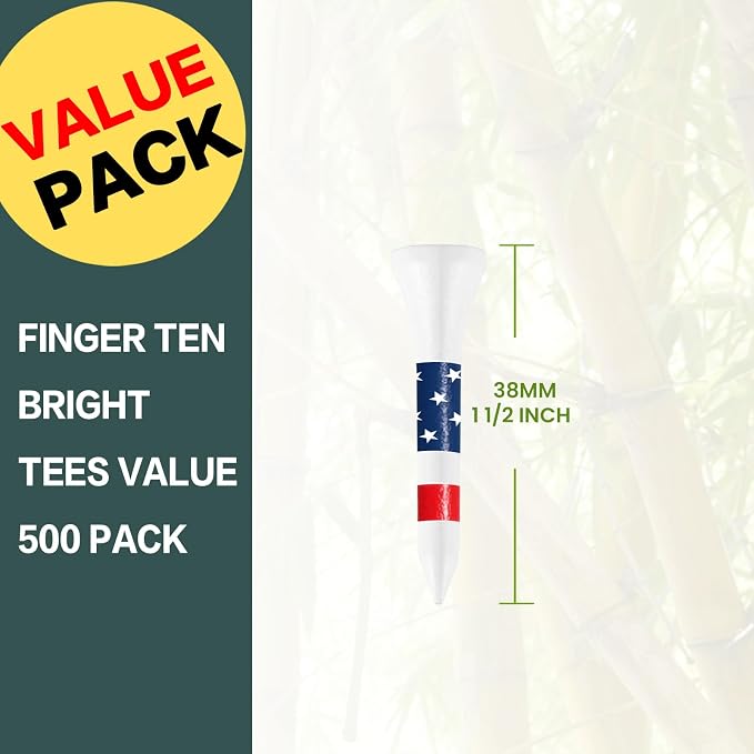 Stylish USA Flag Golf Tees Wood 1 1/2" 2 1/8" 2 3/4" 3 1/4" Value 500/1000 Pack, Durable Long Short Tees with Stripes for Consistent Height