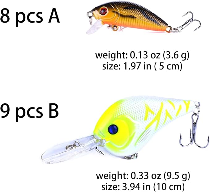 Fishing Lures Kit Mix Includes Minnow Popper Crankbait and Fish Hook for Fishing Saltwater Freshwater Trout Bass Salmon