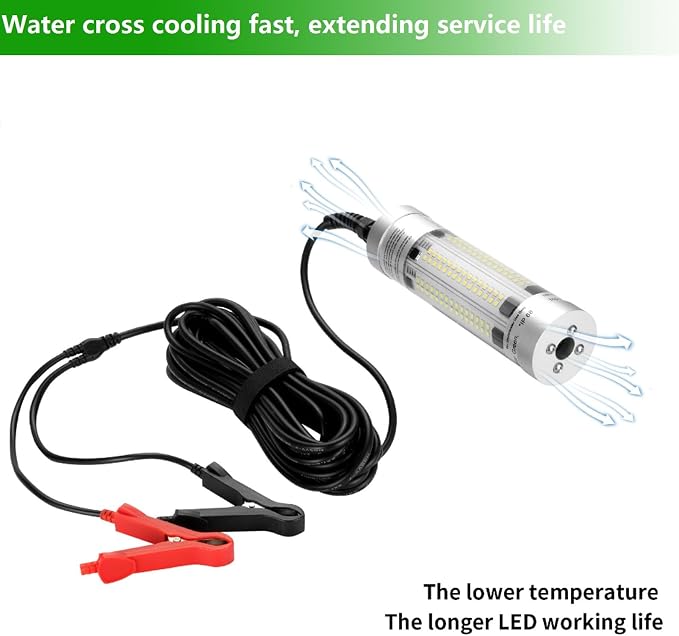150W 20900lm Underwater Fishing Light, IP68 Waterproof Aluminum Super Bright Night Fish Attracting Submersible LED Lamp Lure Bait Finder for Freshwater Saltwater Sea Kayak Ice Dock (White)
