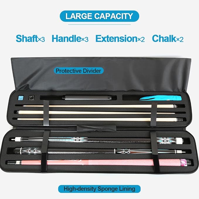 Hard PC 3X3 Pool Cue Case - Durable Shockproof Design, Holds 3 Cues,Portable with Adjustable Shoulder Strap, Ideal for Pool Enthusiasts and Professional Players