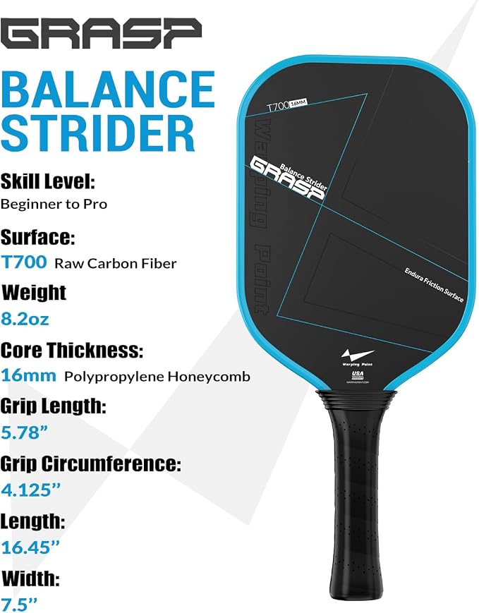 Warping Point Pickleball Paddle, Carbon Fiber Paddle with Endura Friction Surface, Polymer Honeycomb Core, Design for Ultimate Spin & Power, Large Sweet Spot & Contro, USAP Approved