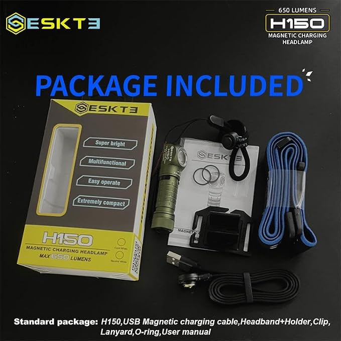 H150 Compact USB Magnetic LED Headlamp, Rechargeable EDC Light for Camping, Running, Hiking, Outdoor (Grey, Neutral White 519A High CRI)