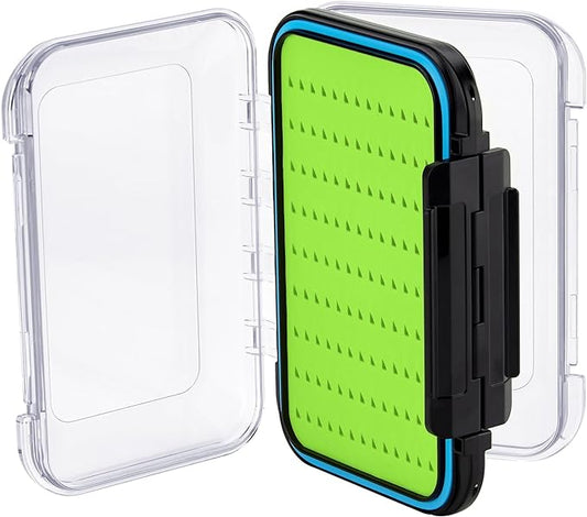 Gonex Fly Boxes for Fly Fishing Jig Boxes Two-Sided Waterproof Lightweight Fly Fishing Box Easy Grip Transparent Lid Fly Fishing Lures Box, 4.1"x 3.0"x 1.2", Green