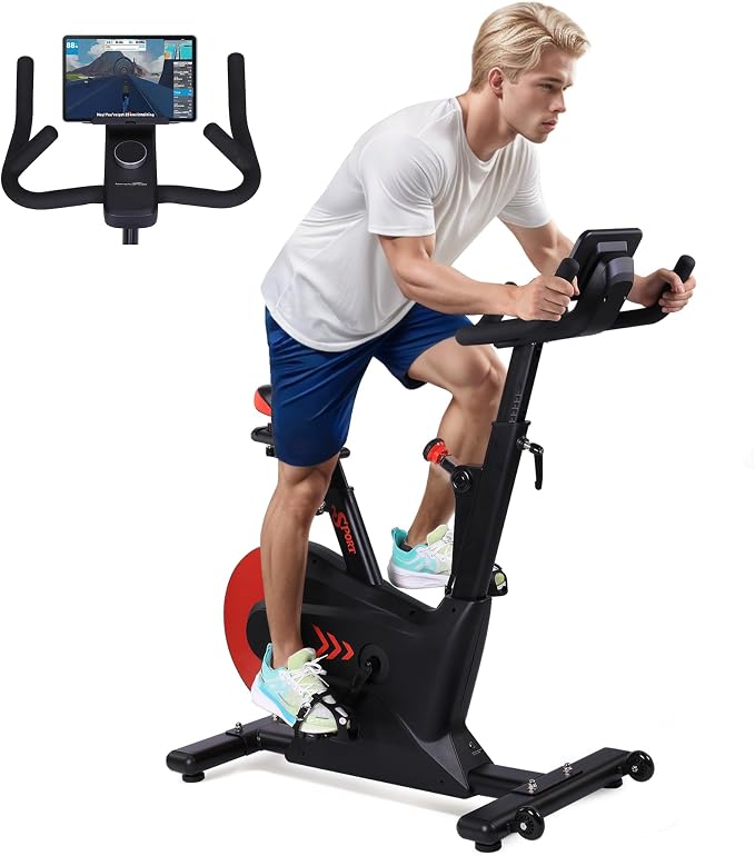 Exercise Bike, Magnetic Indoor Cycling Bike with 28Lbs Flywheel & Smart Resistance, 276LBS Capacity Stationary Bike with LCD Monitor, IPad Mount & App Connectivity