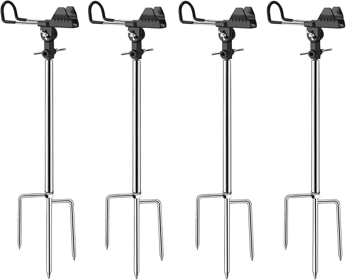 Fishing Pole Holder Upgraded 360° Adjustable Stainless Steel, Fishing Rod Holder for Ground, Heavy Duty Bank Fishing Outdoor Fishing Gear