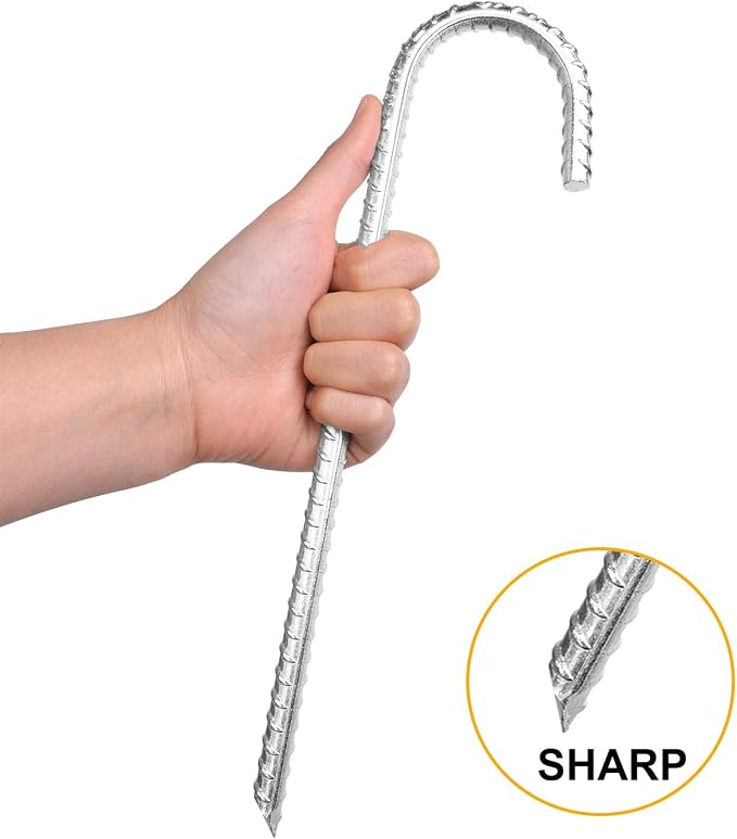 ABCCANOPY 12 inch Heavy Duty Ground Stakes J Hooks for Camping Tent Heavy Duty Metal Ground Anchors, 8 Pack