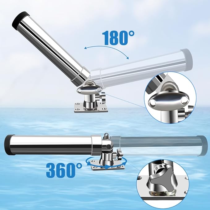 Made Set of 2 Fishing Rod Holder, 316 Stainless Steel Adjustable Fishing Pole Holder, Marine Deck Mount Trolling Rod Holder for Boat Ship Yacht