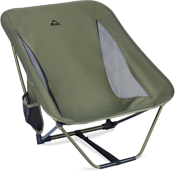 iClimb Low Ultralight Compact Camping Folding Chair with Side Pocket and Carry Bag (Green)