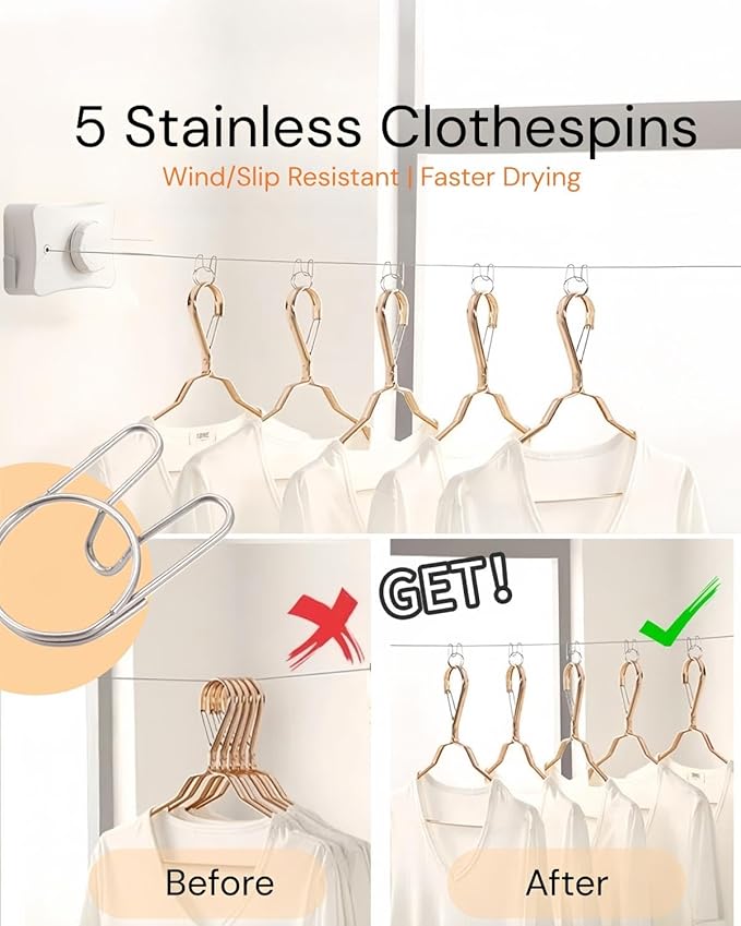 Retractable Clothesline 2X16.7 ft – Heavy-Duty 44 lb, Rust-Proof Stainless Steel, Wall-Mounted Indoor/Outdoor Clothes Line, Easy Install for Bathroom, Balcony & Apartment