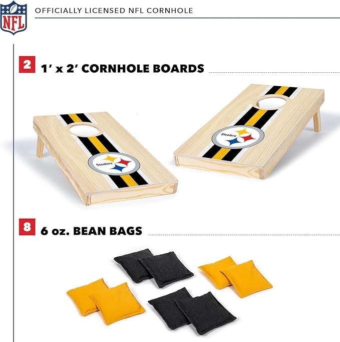 NFL Football Portable Size 1' x 2' Solid Wood Cornhole Set with Direct Print HD Team Graphics – Travel Size