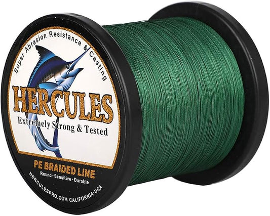 HERCULES Cost-Effective Super Cast 8 Strands Braided Fishing Line 10LB to 300LB Test for Salt-Water,109/328/547/1094 Yards(100M/300M/500M/1000M),Diam.#0.12MM-1.2MM,Hi-Grade Performance,Variety Colors