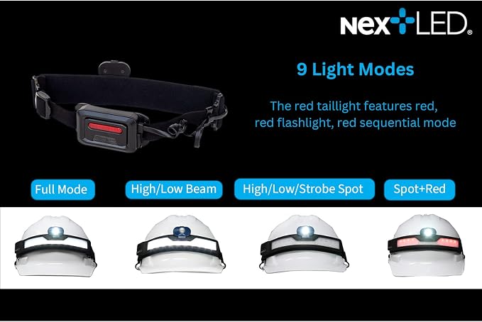 NextLED NT-6598 Multi-Function, Rechargeable Wide Beam Headlamp, Hard Hat Light/Spot/Safety, 3 Lights in 1, 500 Lumen, 210° Illumination, USB C Rechargeable Headlamp, Light Band Headlamp, IP-54