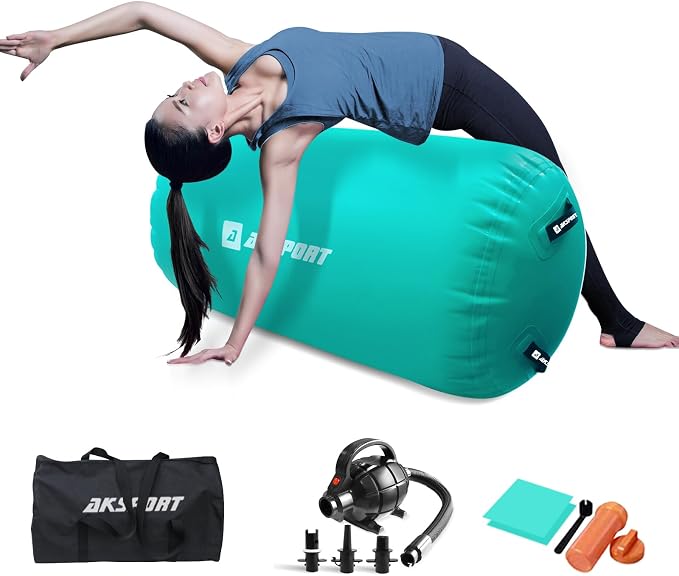 AKSPORT Air Roller Gymnastics Air Barrel for Backbends and Back Handsprings Exercise Training with Electric Air Pump for Home Use/Yoga/Cheerleading/Tumbling/Back Walkovers