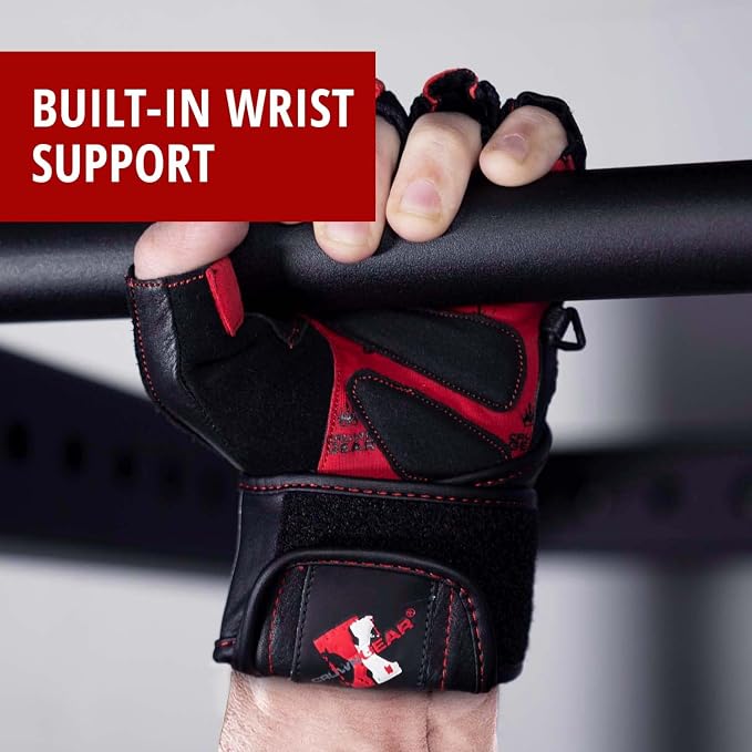 Weightlifting Gloves for Gym Fitness Crossfit Bodybuilding - Workout Gloves for Men & Women - Dominator Leather Crossfit Cross Training Gloves Wrist Strap Wrap - Best Weight Lifting Gloves with Wrist Support for Heavy Lifting - 1 Year Replacement Warranty