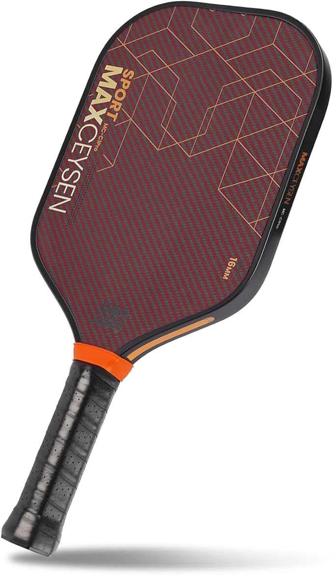 Pickleball Paddles Carbon Fiber Single Paddle USAPA Approved 16MM High Performance Lightweight Racket with Wide Face Long Grip for Men Women Beginner Starters Black Orange