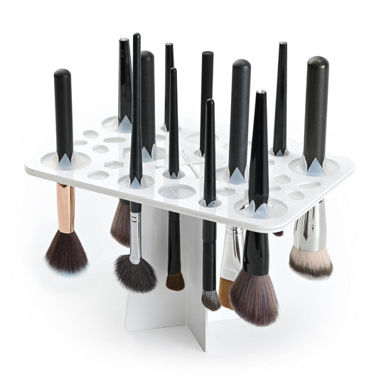 Makeup Brushes Drying Rack, Brushes Dryer, Collapsible 28 Slot Acrylic Brush Holder Stand Tree Tray Support Display for Makeup Artist Acrylic Nail Brushes Makeup Lovers