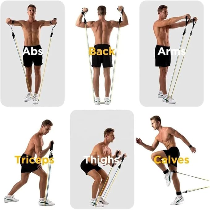 Ab Roller Home Gym Equipment – 4 Wheels Ab Wheel Muscle Roller with Built-in Tracker , 5Pcs Resistance Bands, Ankle Straps, Door Anchor, Handles, Travel Bag – Comfortable Elbow Support with Non-Slip Handles