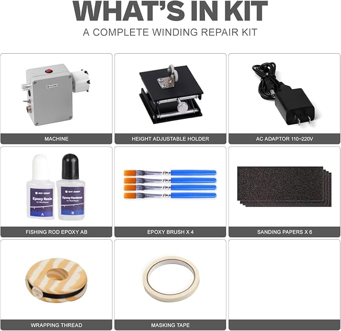 OJYDOIIIY Fishing Rod Repair Kit,Rod Building Kit and Supplies,Wrapping and Winding Machine for Epoxy Drying