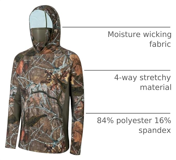 BASSDASH Men's UPF 50+ Camo Long Sleeve Hunting Fishing Hoodie Shirt