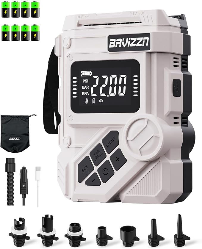 59.2Wh Rechargeable SUP Pump, 22PSI Electric Paddle Board Pump with Auto-Off & LCD, Dual Power (Battery/12V Car) & Type-C Input, Portable Inflator for Kayak Boat Inflatables Camping