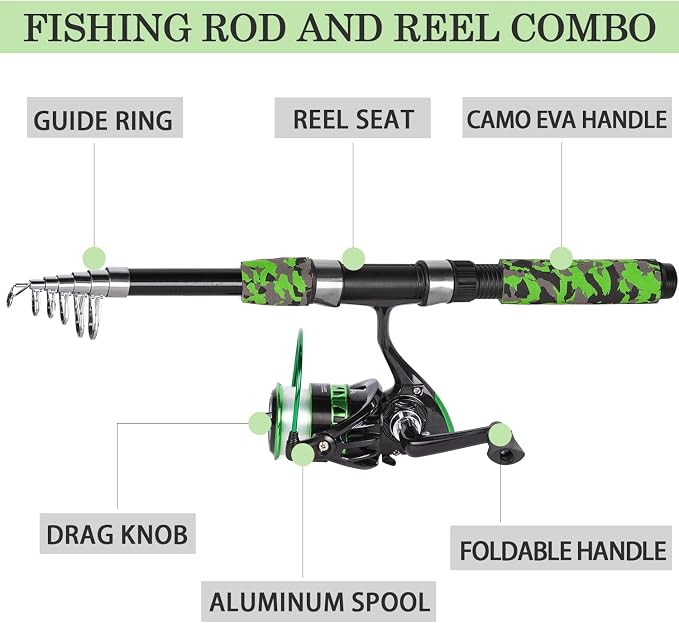 Tripquips Fishing Pole Combo, 6.9ft Telescopic Rods Set, Collapsible Fishing Rods 2PCS Spinning Reel Set with Carrier Bag Freshwater Fishing Rod and Reel Combos Kits