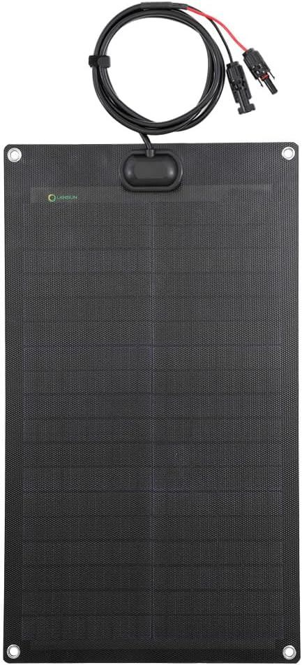 Lensunsolar 30W 12V ETFE Black Flexible Solar Panel, 23.6x13.8in, ETFE Black Thin, Slim Semi-Flexible PERC Mono High Efficiency Solar Cells 12 Volt for Battery Charge Marine RV Campers Boats Tent
