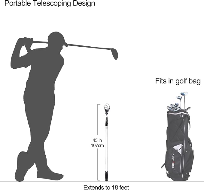 HOW TRUE Golf Ball Retriever, 12ft 15ft 18ft Aluminum Alloy Golf Ball Retriever Telescopic for Water Golf Ball Picker Grabber Golf Accessories Golf Gift
