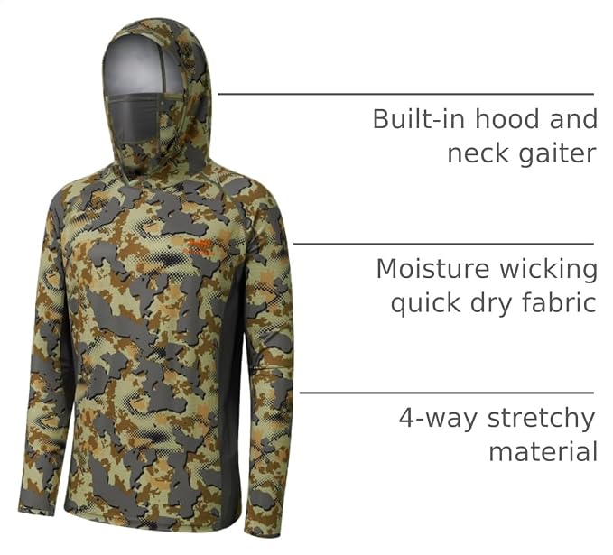 BASSDASH Men's UPF 50+ Camo Long Sleeve Hunting Fishing Hoodie Shirt