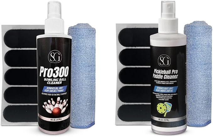 Dual-Action Cleaner Spray for Bowling Balls & Pickleball Paddles – Removes Dirt, Oil, Residue & Scuffs – EPA Safer, 8 FL Oz w/Cloth & Tape