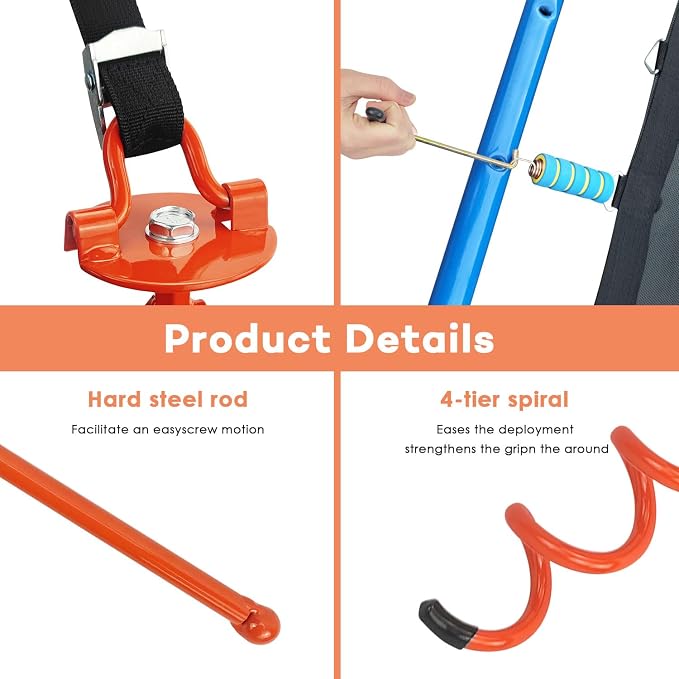 MIXXIDEA 11.4 Inch Gound Anchors Screw in, Metal Spiral Earth Anchors Kit, Heavy Duty Folding Ring Spiral Dog Tie Out Stake, Ground Stakes for Tent Trampolines, Garden Fence, Sheds, Swings (Orange)
