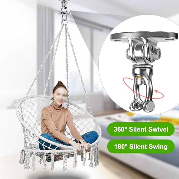 SELEWARE Silent Bearing Swivel Swing Hangers Stainless Steel Swing Hooks Ceiling Mount Bracket for Aerial Yoga Silks Swing Chair Heavy Bag Swing Set Indoor Outdoor Swing 2 Pack