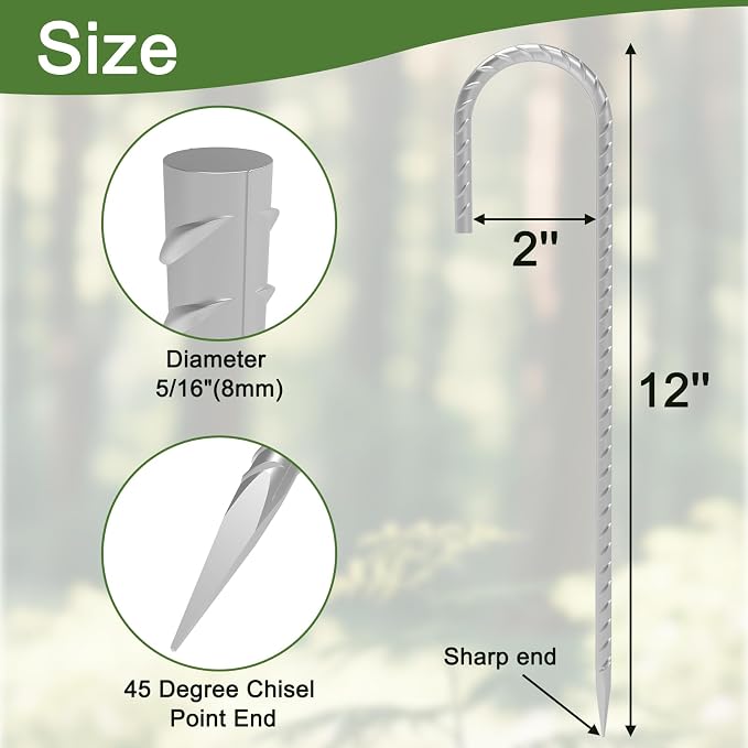12 Inch J Hook Rebar Stakes 55 Pack, Heavy Duty Galvanized Steel Ground Stakes, Metal Tent Stakes Chain Link Fence Stakes for Inflatables, Yard Decorations, Camping, Garden