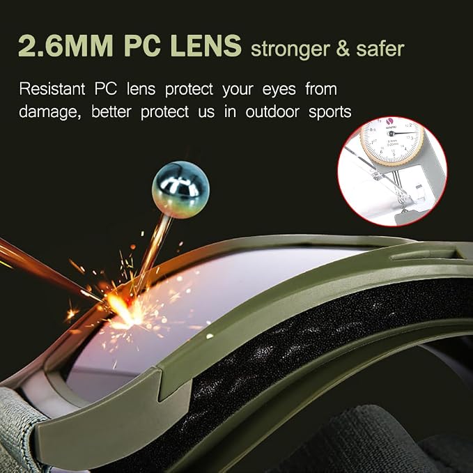 Tactical Airsoft Goggles Anti Fog Shooting Glasses Impact Resistant Safety Goggles with 3 Interchangable Lens