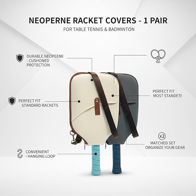 2-Pack Neoprene Racket Covers for Table Tennis & Badminton, Protective Storage Sleeves with Hanging Loop, Scratch-Resistant Paddle Cases