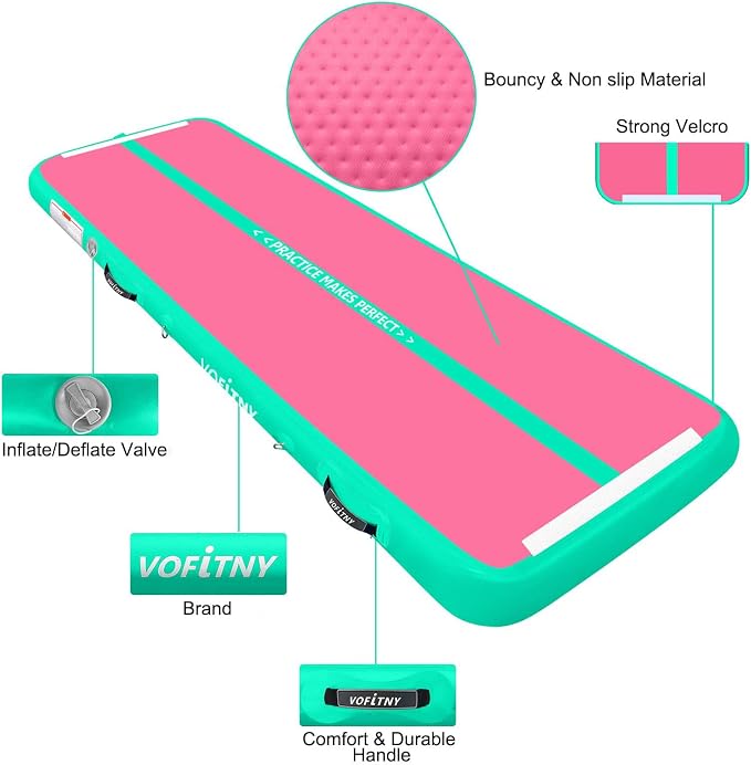 VOFiTNY Inflatable Gymnastics Air mat Tumbling Track with Air Barrel Octagon Mat with Pump for Home/Gym