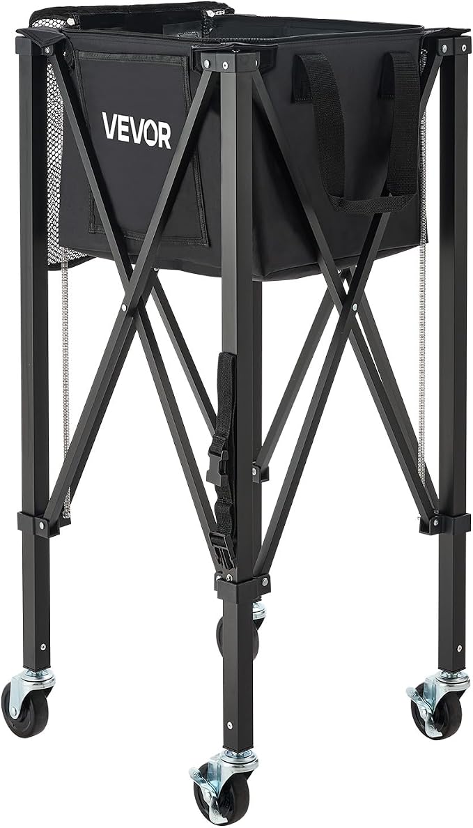 VEVOR Tennis & Pickleball Hopper Holds 200/175/150/120 Balls, 3-in-1 Tennis Foldable Pickleball Basket Cart for Easy Installation, Storage Bag for Tennis Training & Teaching