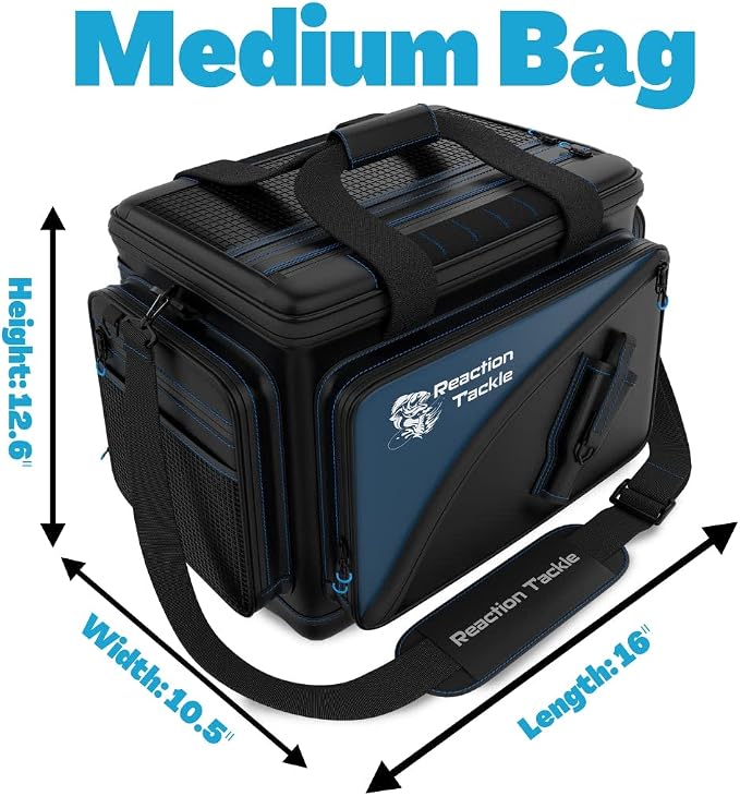 Reaction Tackle Saltwater Fishing Tackle Bags, Water Resistant 1000D PVC Tackle Box Bag with Removable Dividers, Fits 3600 and 3700 Trays, Medium