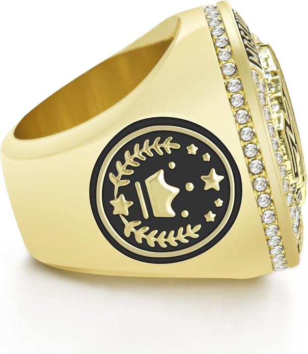 1-12 Pack MVP Football Baseball Basketball Soccer Champion Ring Championship Rings Most Valuable Player Football Baseball Basketball Soccer Gold Award Trophy Medals Ring with Display Case and Holder