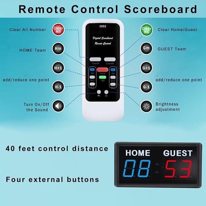Score Keeper Portable Led Digital Electronic Scoreboard with Remote for Sports Games Volleyball Table Tennis Baseball Basketball Scoreboards Home Guest (1.8inch)