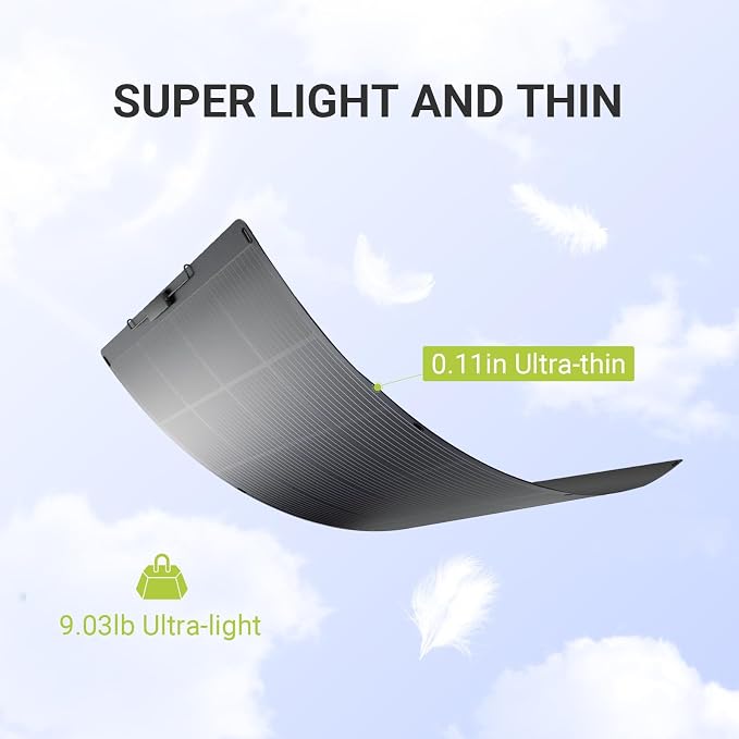 ALLPOWERS SF200 200W Flexible Solar Panel, Ultra-Thin 3mm Bendable Monocrystalline Solar Charger, 25% Efficiency IP68 Waterproof for RV Roof, Camping, Marine Use