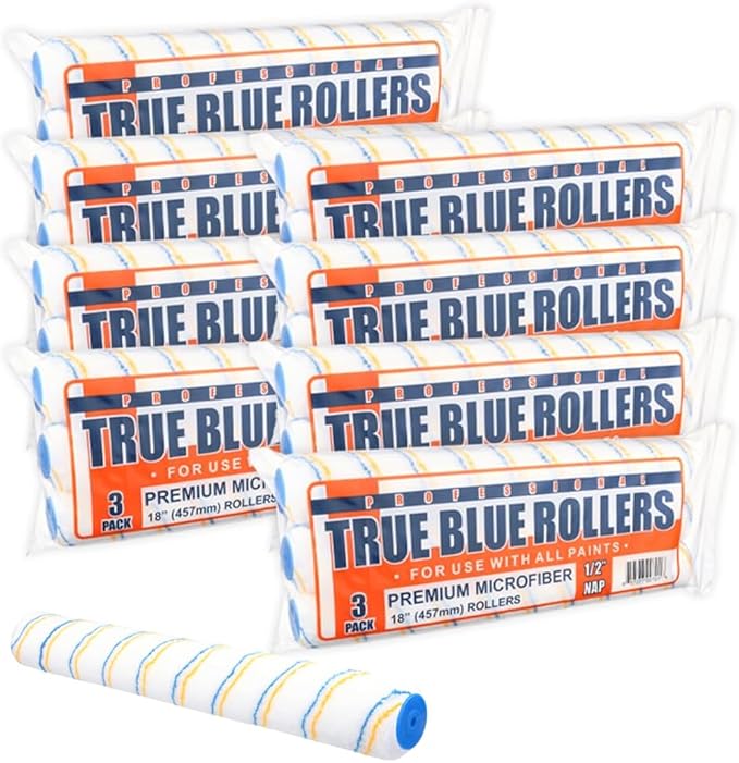 True Blue 18" Professional Paint Roller Covers, 18 Inch, Best for All Types of Painting Surfaces, Refill Bulk Pack (24, 1/2" Nap)