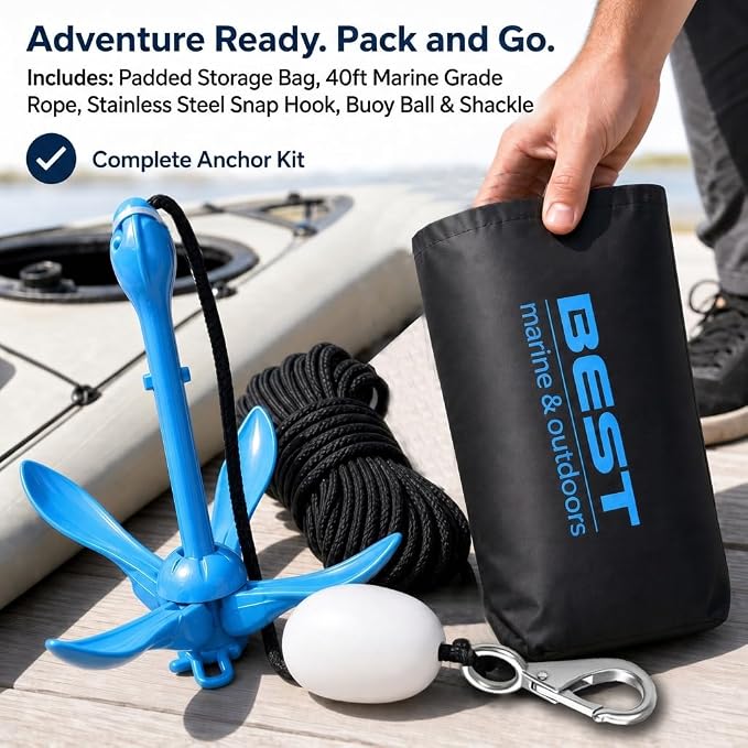 Best Marine and Outdoors Kayak Anchor, 3.5 Pound Anchor System Kit for Kayaks, Canoes, SUP Paddle Boards & Jet Skis, Fishing, Boating & Kayaking Accessories