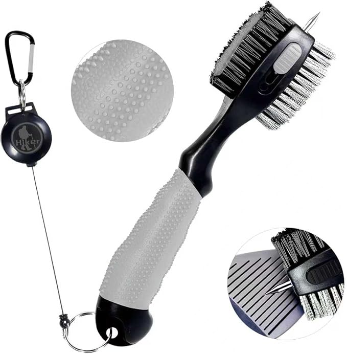 Hiker Bundle 2 Golf Club Cleaning Brush and Magnetic Towel Set - Ultra-Absorbent Microfiber Waffle Towel with Carabiner, Groove Cleaner Tool Retractable Zipline for Golf Bag Accessories (2 Items