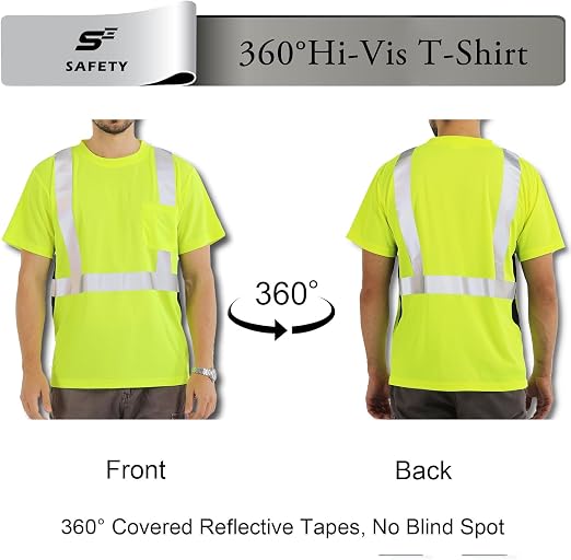 sesafety Safety Reflective Shirts, Class 2 High Visibility Shirts for Men Construction Work Mesh Short Sleeve Yellow 2XL
