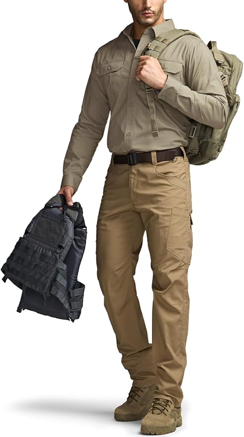 CQR Men's Long Sleeve Tactical Shirts, Ripstop Military Work Shirts, UPF 50+ Breathable Button Down Outdoor Hiking Shirt