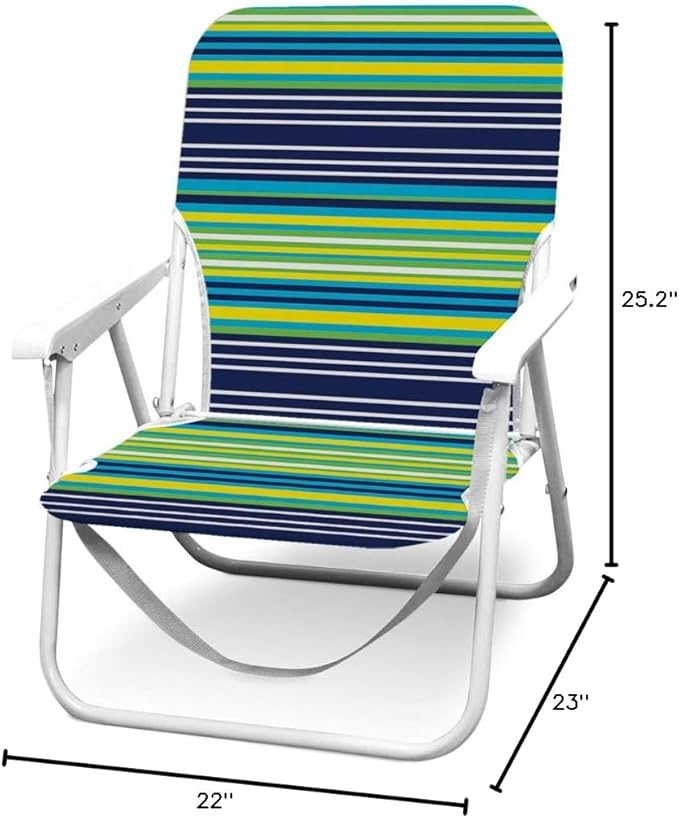 Caribbean Joe Folding Beach Chair, 1 Position Lightweight and Portable Foldable Outdoor Camping Chair with Carry Strap, Blue and Lime Stripe